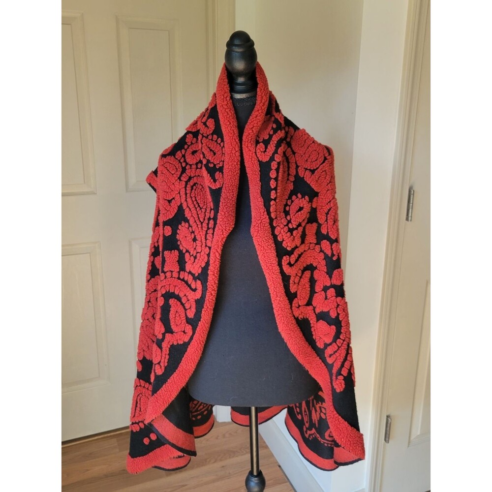 NorthStyle Red Black Paisley Jacquard Poncho Wrap OS